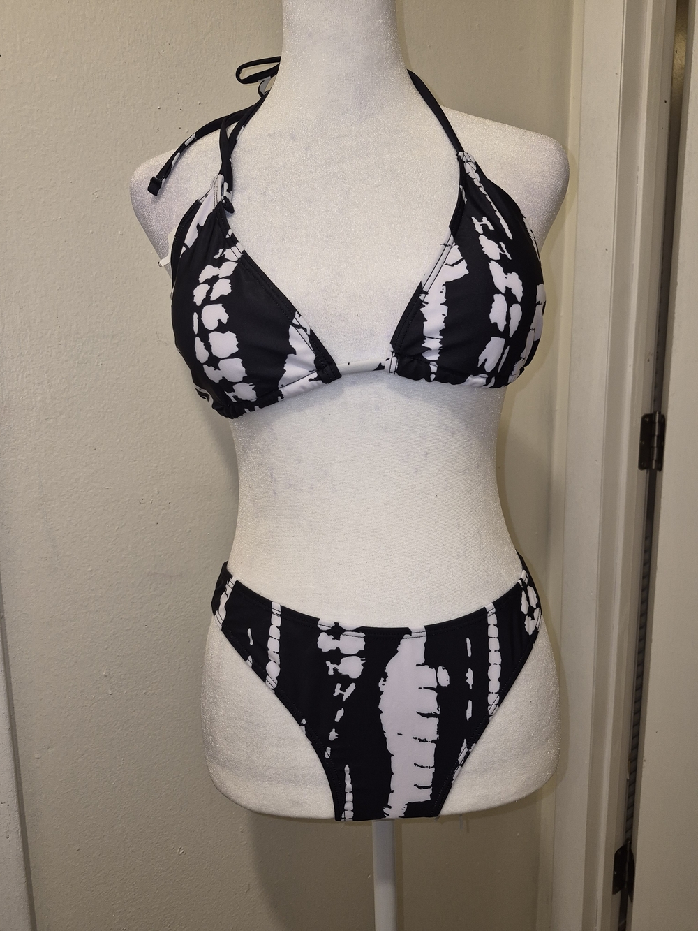 & Other Stories Black and White Tie-Dye Bikini Set